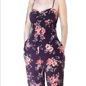 Purple Floral Romper with Pockets